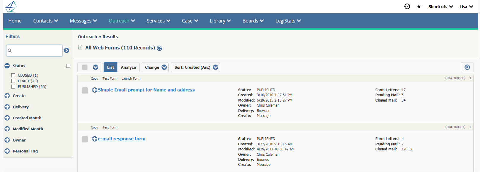 Web Form List View
